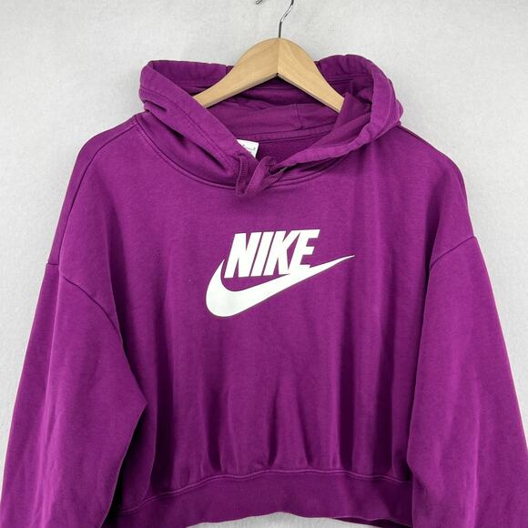 NIKE Hoodie Womens M Sportswear Club Fleece Pullover Cropped Sweatshirt Purple - Picture 4 of 16